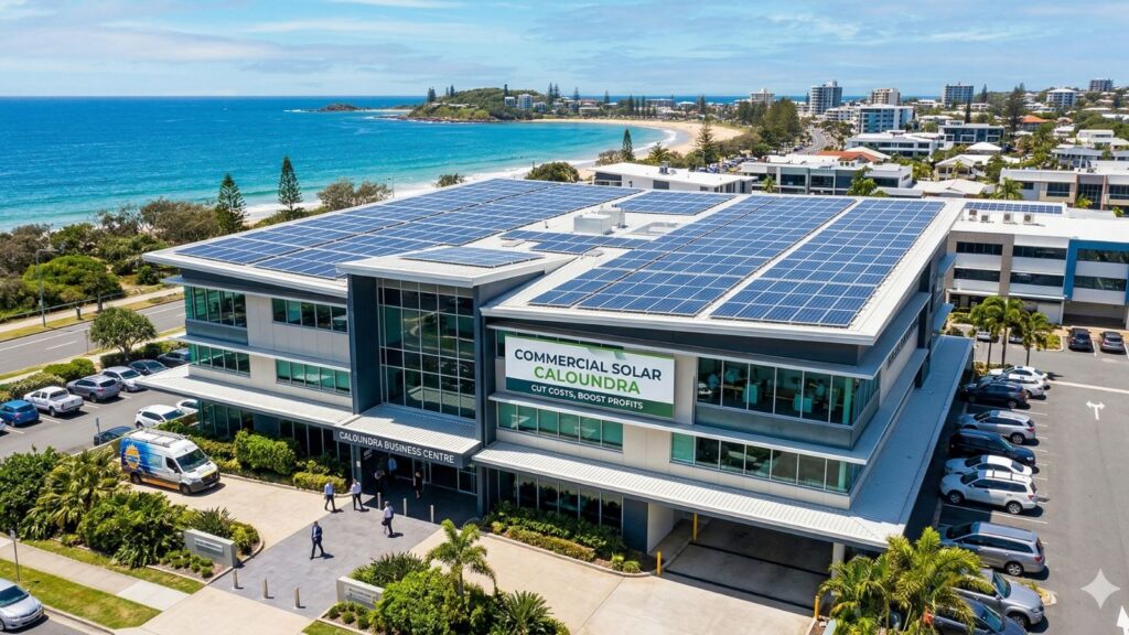 Commercial solar panels installed on a rooftop in Caloundra to cut costs and boost profits.