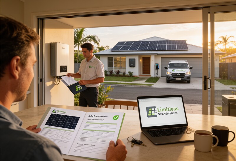 Do You Need To Tell Your Insurer You Have Solar Panels? 2 Queensland home with rooftop solar panels and insurance documents