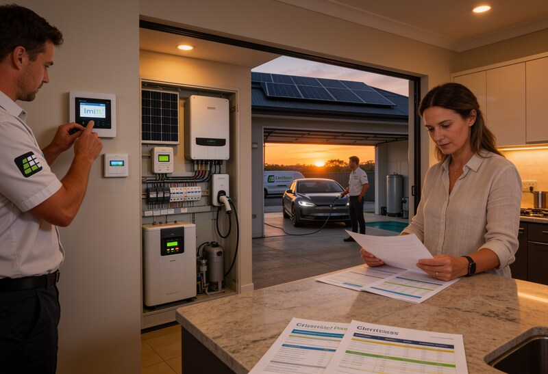 Best Electricity Plans for QLD Solar Homes in 2026 4 Homeowner comparing electricity plans and solar feed-in tariffs