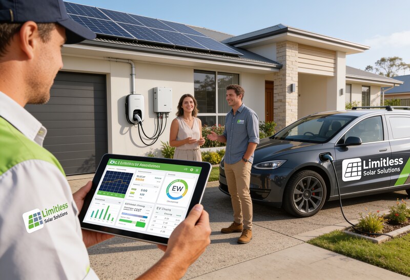 EV Charger Rebates in Queensland: 2026 Guide 7 Technician assessing a Queensland home for an EV charger installation