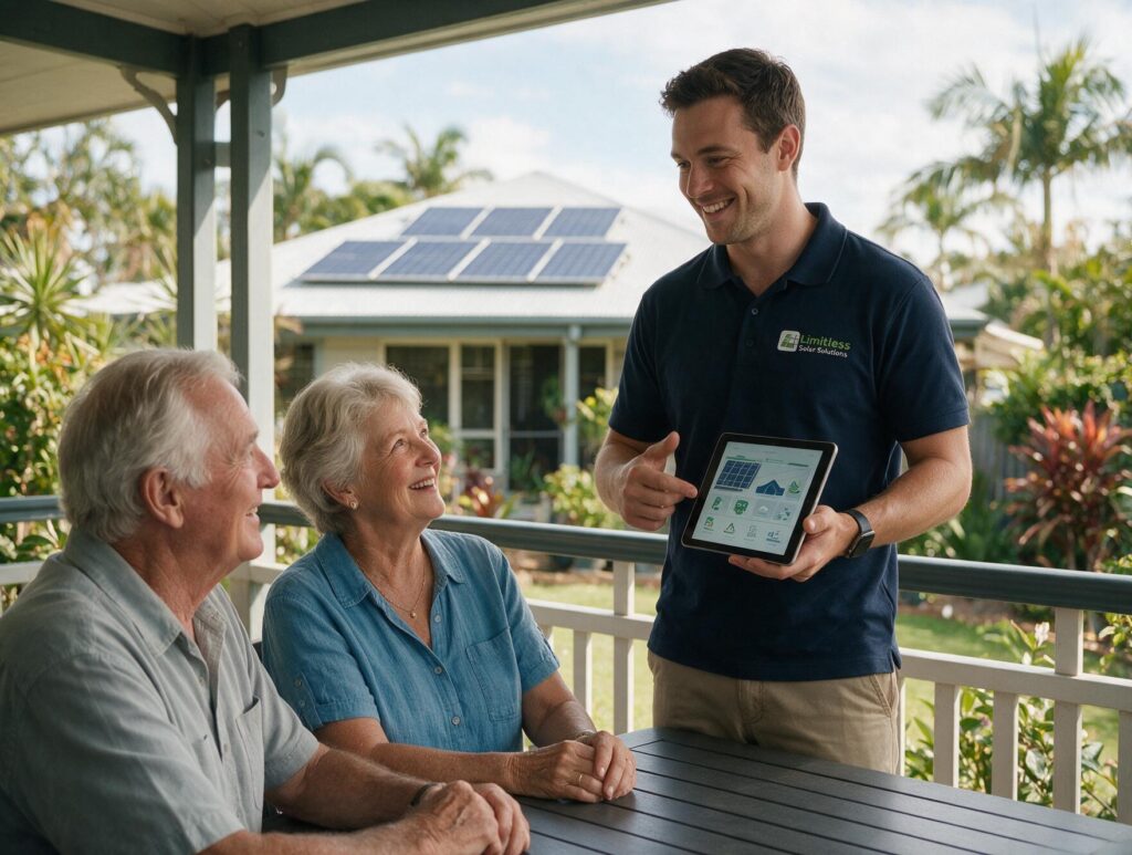 Retired Sunshine Coast homeowners with rooftop solar panels